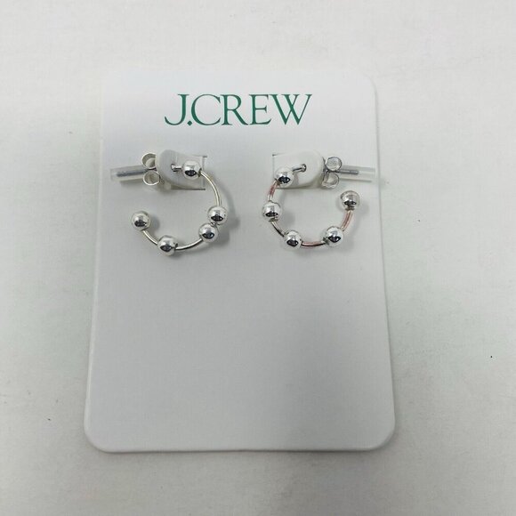 J Crew Womens One Size Dainty Dottie Beaded Hoop Earrings in Silver BL543 FLAW - Picture 1 of 4